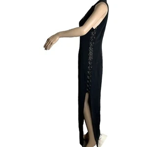 Vintage Y2k Cache schwarz Maxikleid Kleid Größe 4 Perlen Netz Whimsigoth Witchy - Bild 1 von 18