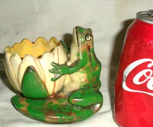 MINT ANTIQUE WELLER USA SM COPPERTONE ART POTTERY FROG LILY DISH TOOTH PICK BOWL - Picture 1 of 9