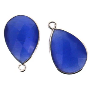 Bezel Gem Pendant-Sterling Silver-13x18mm Faceted Pear - Blue Monalisa(2 pcs) - Picture 1 of 3