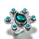 Natural Green Tourmaline, Turquoise 925 Sterling Silver Ring Size 10.5 A595