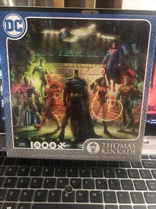 DC Thomas Kinkade 1000 piece "Justice League" puzzle with Poster 100% complete - Picture 1 of 3