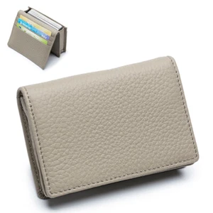 New Genuine Leather Pocket Business Card Holder Case ID Credit Name Box Wallet - Picture 1 of 20