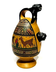 Cusco Peru Inca Style Handmade & Hand Painted Jaguar Clay Pitcher Decor - Picture 1 of 13