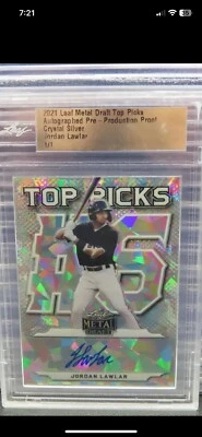 1/1 JORDAN LAWLAR 2021 Leaf Metal Draft Top Picks Crystal Silver Pre Proof Auto - Image 1 of 2