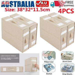 4PCS Foldable Bed Sheet Set Organizer Fabric Storage Bins with Handle StorageBox - Picture 1 of 4