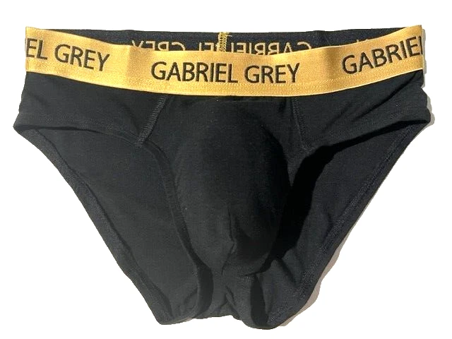 全新 GABRIEL 灰色男式黑色人造丝氨纶髋部比基尼内裤 尺寸 M — 第 1/4 张图片