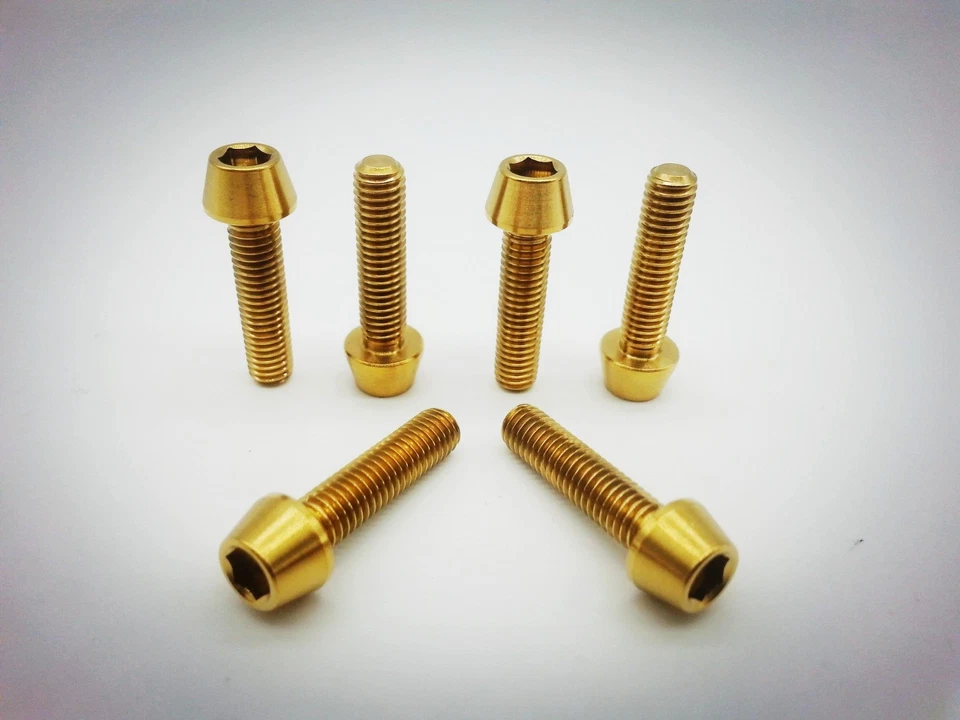 6 Piezas Titanio Ti Oro Perno Tornillo de Enchufe Cónico Bicicleta M5x20mm Cabeza Cónica Foto 1 de 1