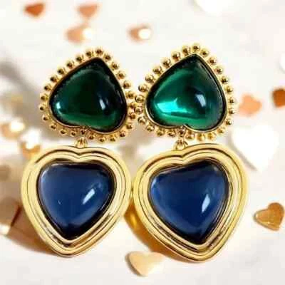 Tory Burch Green & Blue heart drop clip on earrings. Retail $198 - Image 1 of 4