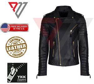 Herren Echt Lammleder Schwarz Leder Klassisch Slim Fit Motorrad Biker Jacken - Bild 1 von 3