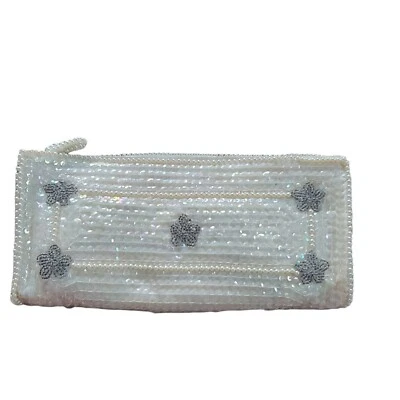 Bags By Debbie Cream Clutch Purse Vintage Iridescent Sequin Grey Beading Wedding - Image 1 of 4