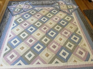 Vintage Blue Multi Color Prints Patchwork Quilt With Shams 84x84 - Picture 1 of 6