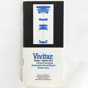 Vintage VIVITAR 70mm-150mm f3.8 Lens Owner’s Instruction Manual 1970s - Picture 1 of 8