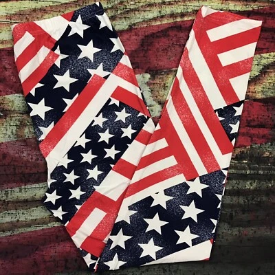 Leggings Buttery Soft Patriotic Stars & Stripes EE. UU. Altos y Curvy XL Julio 4 TC Foto 1 de 2