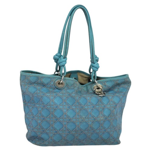 Christian Dior Canage Tote Bag Rivestito Tela Blu Argento Autore 117361