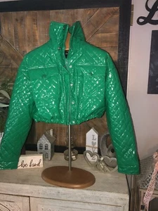 Moda Chaqueta Nova Verde Burbuja Recortada Cremallera Talla XL Puffer - Imagen 1 de 5