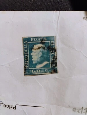 1859 SICILY KING FERDINAND II 2 GRANA BLUE VERY VERY LITTLE HINGED SCT 13g MI.3A - Изображение 1 из 2