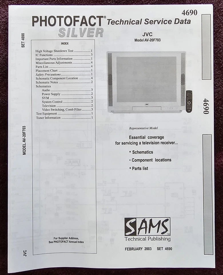 Sams Photofact 4690 Service Manual for JVC AV-20F703 - Image 1 of 1