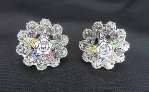 Aretes masónicos OES Orden de la Estrella del Este estrás esmalte - Imagen 1 de 4