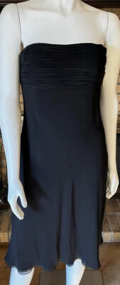 Vestido Melinda Eng Negro Seda Micro Plisado Busto Drapeado Bufanda Espalda Nuevo con Etiquetas $990 Talla 10 Foto 1 de 4