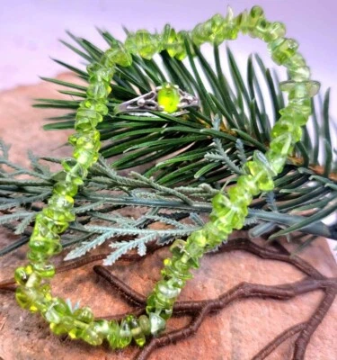 Nature Green Peridot Bracelet & Sterling Silver Ring 2pcs Set - Image 1 of 4