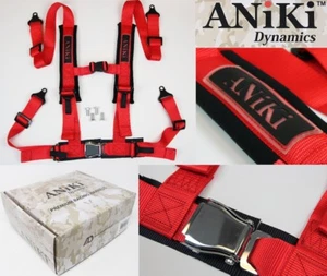 ARNÉS CINTURÓN DE SEGURIDAD ANIKI ROJO 4 PUNTOS HEBILLA DE AVIÓN CARRERAS con ALMOHADILLA ULTRA HOMBRO - Imagen 1 de 6