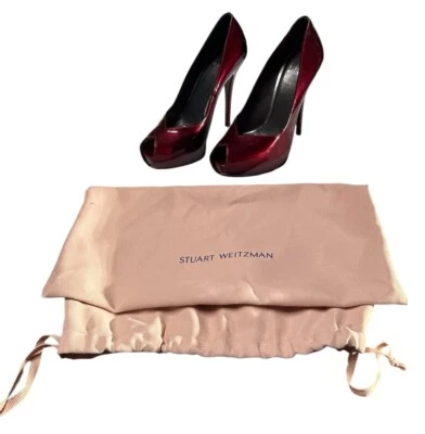 Stuart Weitzman Leather Pumps~Women’s Candy Apple Red Peep ToeMade In italy~US 6 - Image 1 of 4