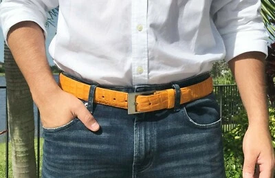 Hombre Amarillo Genuino Cocodrilo, Cinturón Piel de Caimán, Hebilla Italiana Foto 1 de 4