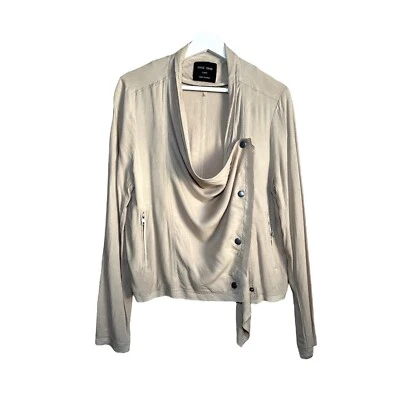 LOVE TREE | Beige Moto Minimalist Casual Chic Button Wrap Jacket Size L - Image 1 of 4