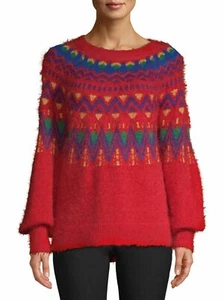 New Time And Tru Womens Medium 8-10 Red Combo Fair Isle Knit Sweater MSRP $18 - Picture 1 of 4