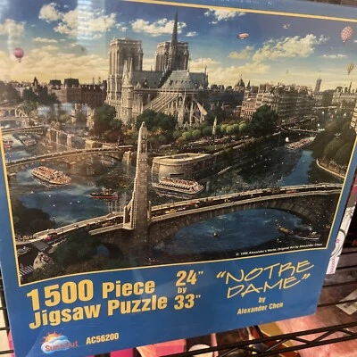Notre Dame by Alexander Chen Rare Vintage 1500 PC Jigsaw Puzzle 24x33 SunsOut  - Image 1 of 4
