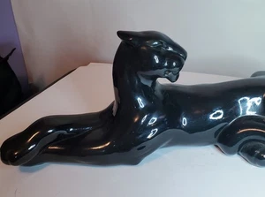 Mid Century MCM Black Ceramic Lounging Panther Jaguar Cougar Large 18" Figure - Picture 1 of 10