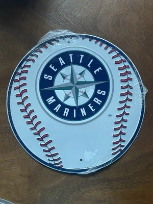 SEATTLE MARINERS MLB EMBOSSED METAL BASEBALL ROUND SIGN - Image 1 of 3