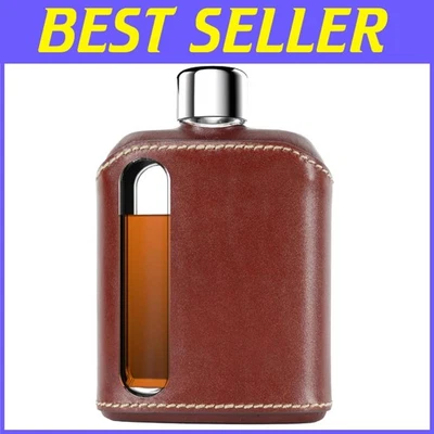 Glass Hip Flask Gift Set - Leather Sleeve, Double Shot 8oz - Image 1 of 4
