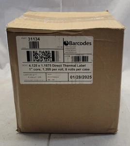 Barcodes 4.125 x 1.1875 Direct Thermal Label Box, 8 Rolls Per Case - NEW, SEALED - Picture 1 of 5