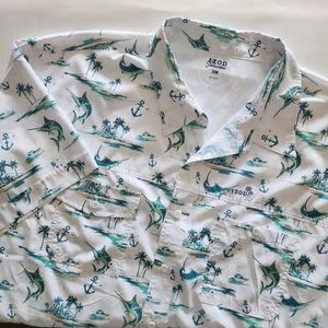 IZOD Saltwater 3XB Marlin Print Fishing Camp Button Up Shirt Palm Trees - Picture 1 of 7