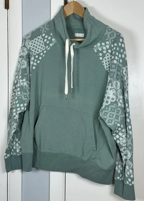 Garnet Hill Womens Size Medium Layer Up Cowl Neck Sweatshirt Pullover Green - Image 1 of 4