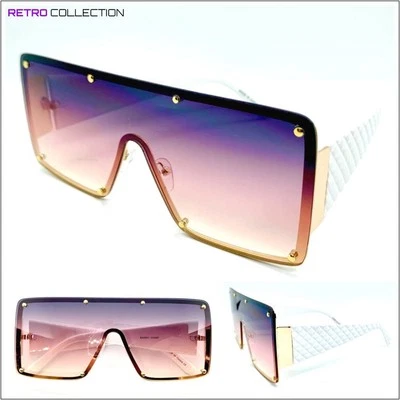 НЕГАБАРИТНЫЕ преувеличенные ретро щит солнцезащитные очки розовое золото ОПРАВА фиолетовый и розовый линзы - Изображение 1 из 4