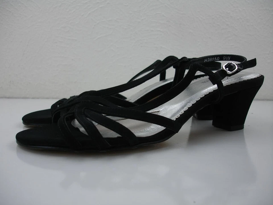 Sandalias de tacón de vestir con tiras negras perladas Ros Hommerson de 9 W de ancho para mujer Foto 1 de 4