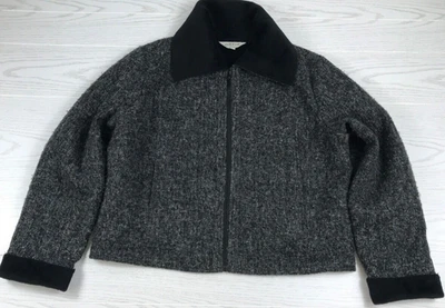 Jaqueta Orvis Feminina XL Cinza Tweed Cropped Zíper Lã Forrada Bolsos Gola - Imagem 1 de 4