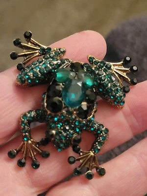 Impresionante broche de rana de vidrio con pedrería absolutamente precioso detallado bonito E76 Foto 1 de 4