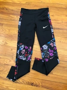 Nike Girls' Floral Trophy Tights BV2814 Black - Large - Picture 1 of 8