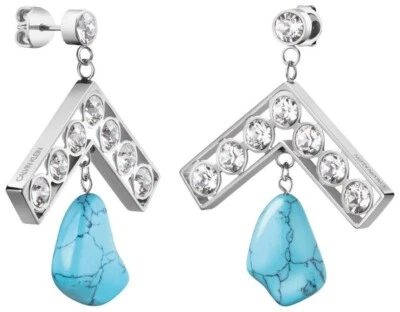 ORECCHINI DONNA CK TURCHESE PIETRA NATURALE E ZIRCONI BIANCHI,MODELLO SEDUCTIVE - Immagine 1 di 3