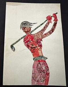 HAND MADE GOLFER FROM CUT OUT STAMPS ON STAMPS POSTCARD STAMP ON STAMP -P17587 - Picture 1 of 1