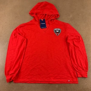 DC United Fanatics Women's Size Small Red Long Sleeve V Neck Hooded T-Shirt NWT - Picture 1 of 10