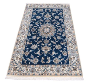 Orientteppich handgeknüpft Perser Nain 197x117cm LagerverkaufWolle Royalblau Neu - Bild 1 von 9