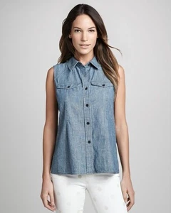 Marc Jacobs Dark Sea Blue Corey Chambray S/L Top $178 NWT 2 - Imagen 1 de 1
