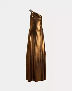 Ralph Lauren Damen One-Shoulder-Kleid Kupferfolie auf schwarz metallic Chiffon - Bild 1 von 5