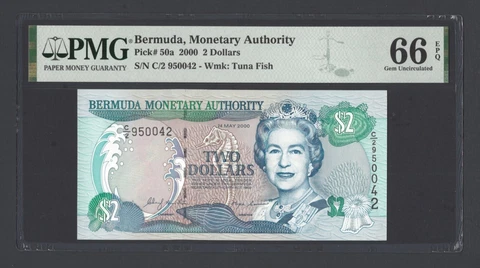 Bermuda 2 Dollars 2000 P50a Uncirculated Grade 66 Cover