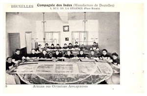 BRUXELLES BELGIUM EAST INDIA COMPANY LACE FACTORY OLD POSTCARD - Picture 1 of 2