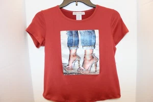 Urban Freedom Burnt Orange Rolled Jeans in Heels Girls Top Size 14/16 - Picture 1 of 3